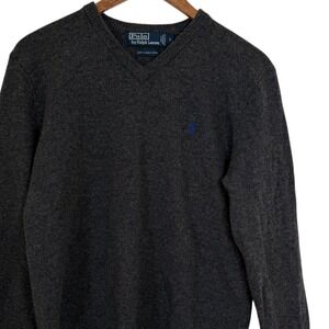 Polo Ralph Lauren Men's Charcoal Gray V-Neck Lambswool Sweater Size Small Medium